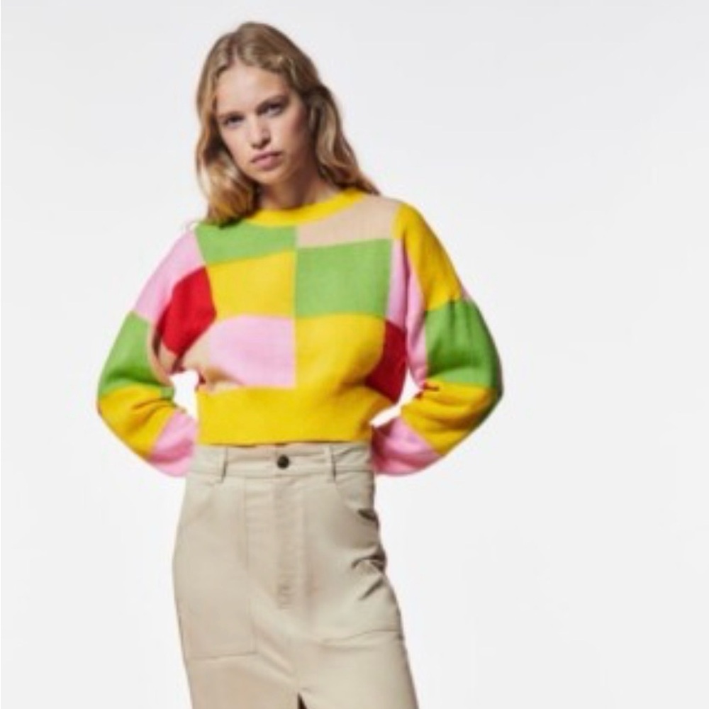 Zara women's square colorblock knit sweater